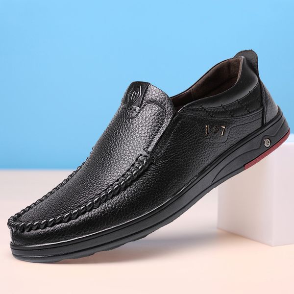 

spring and autumn casual leather shoes men business formal wear men's shoes genuine leather round-toe middle-aged father's shoes, Black