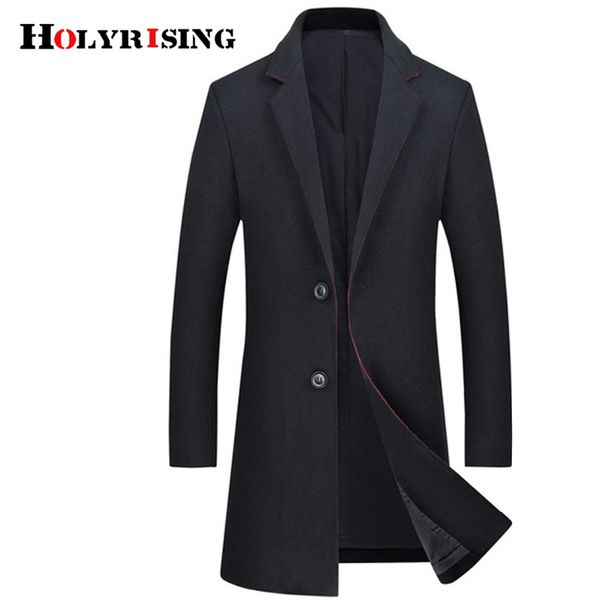 

holyrising men wool coats casual overcoat turn collar coat for men warm abrigos hombre invierno comfortable oat 18620-5, Black