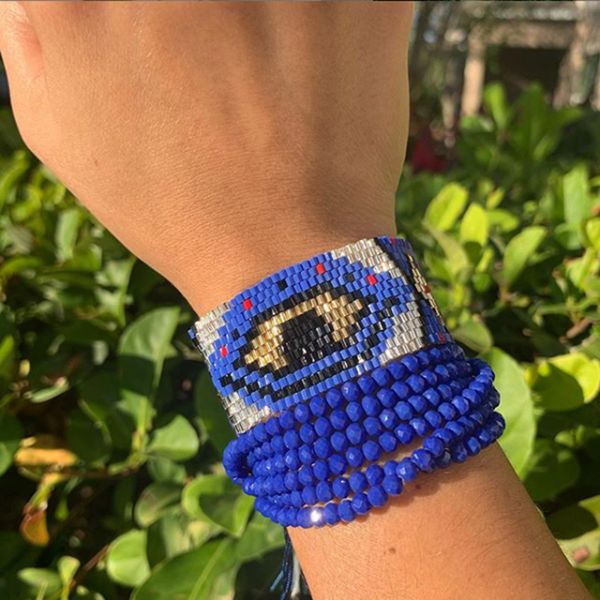 

rttooas blue turkish evil eye bracelet for women pulseras mujer 2020 mexican female jewelry miyuki beaded crystal charm bracelet, Golden;silver