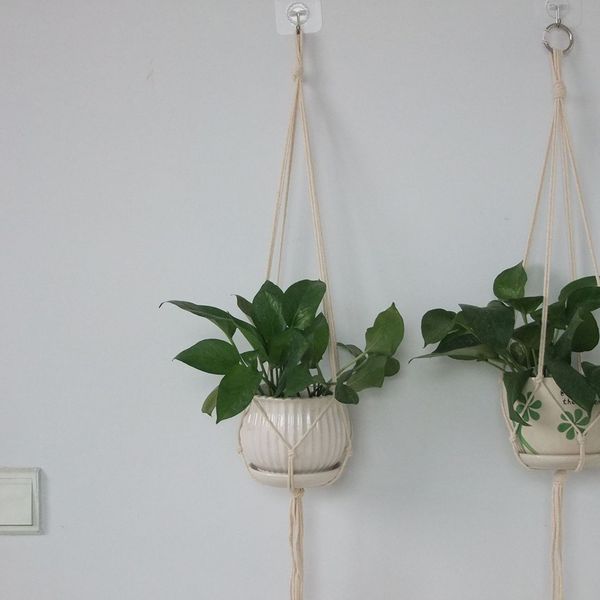 

rope knotted net pocket hanging plant pot holder double layers for plant pots sztuczne kwiaty hanger home decoration plants