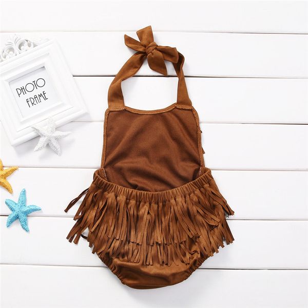 

cute toddler baby girls jumpsuit baby tassel summer bodysuit one-piece playsuit outfit newborn infant brown clothes, Blue
