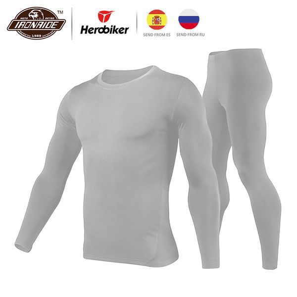 

herobiker men t shirt femme fleece lined thermal underwear set motorcycle winter warm long johns shirts & bottom suit