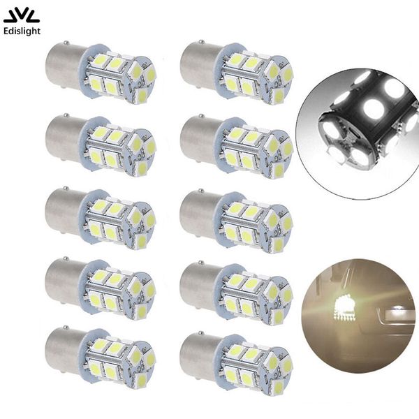 

edislight 10pcs white color 1156 led lamp reverse light bulb 13smd ba15s p21w car backup light drl day time running 12v