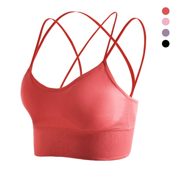 

cross-back yoga bra sports women v collar running vest crop push up brassiere underwear sport bras gym shirt sportswear, White;red