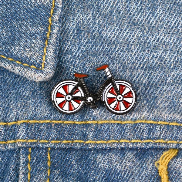 

black bicycle pin red and white wheel lapel enamel brooch bike sport badge carrying childhood memories jewelry, Gray