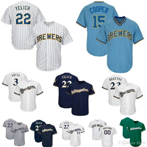 

Custom Milwaukee 22 Christian Yelich Jersey Hader Arcia Brewers Cain Thames Braun Keston Hiura Moustakas Cooper Yount Shaw Men