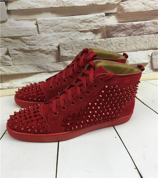

luxury couple studded spiked trainers veau velours high sneakers red bottom shoes men's spiked + genuine leather sneakers 35-46 t01, Black