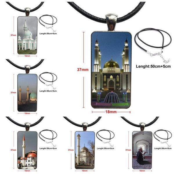 

for women fashion jewelry islam albania glass cabochon choker pendant rectangle necklace steel color jewelry, Silver