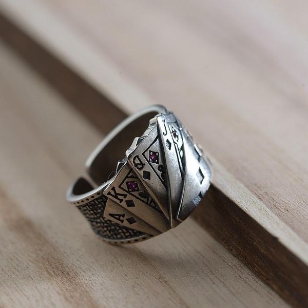 

fnj 925 silver poker ring new fashion punk s925 sterling silver rings for women jewelry adjustable size j190627, Slivery;golden