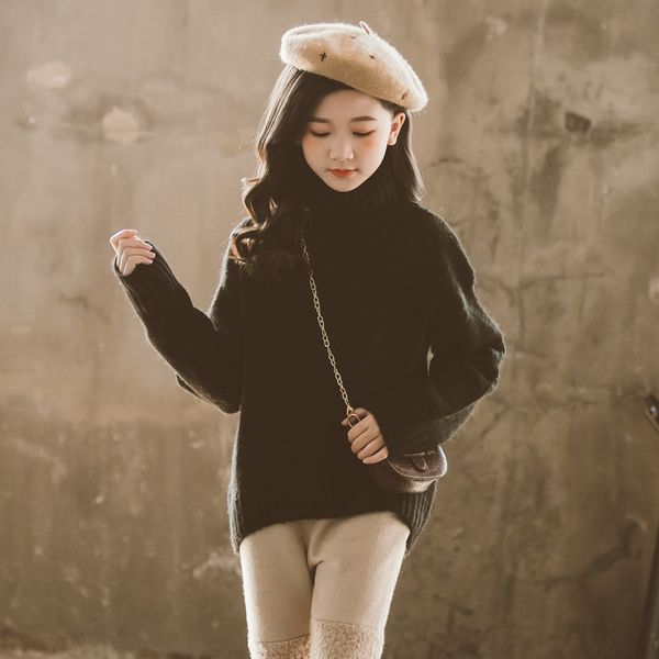 

2020 new teen girl sweater christmas kids sweaters knitted baby girls spring autumn sweaters high neck child clothing black, Blue