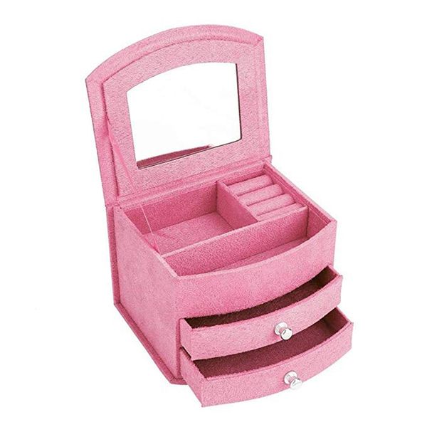 

jewelry box organizer display 3 layers portable jewelry earrings rings bracelet necklace watch box organizer storage with mirror, Black;blue