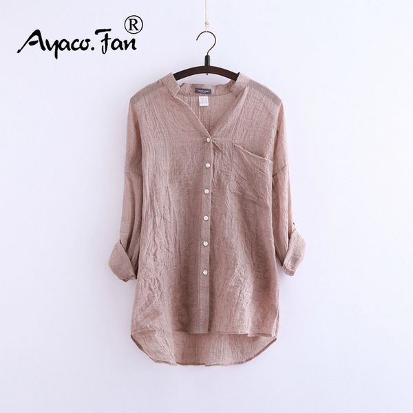 

brand new korean style 2019 women shirts three quarter sleeve stand collar shirts women little fresh loose cotton casual shirts, Black