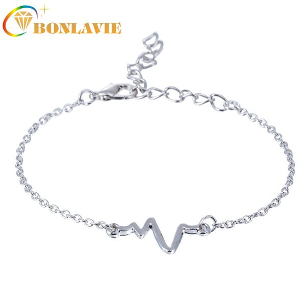 

simple new personality design ecg bracelet couple heartbeat frequency bracelet wholesale bracelets & bangles pulseras, Golden;silver