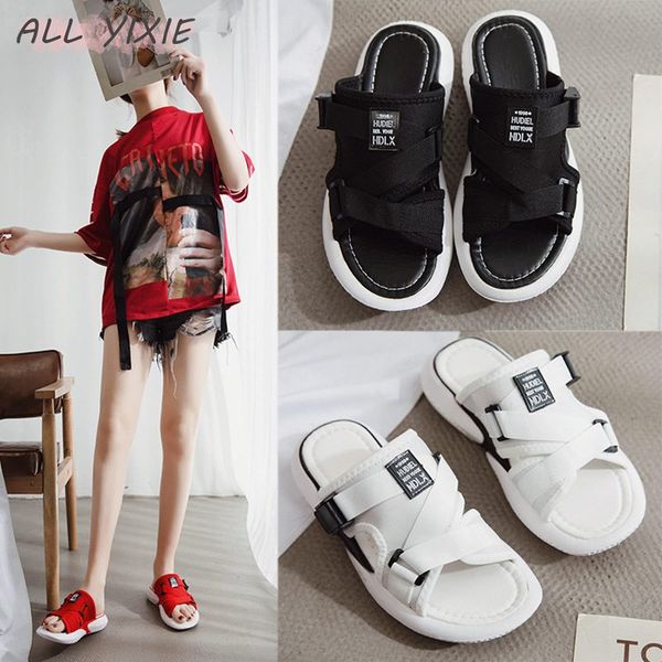 

all yixie 2019 new summer women sports style slippers shoes woman flat heels sandals white black wild casual platform flip flops