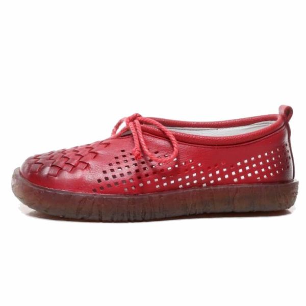 

handmade shoes women flat lace up moccasins mother soft genuine leather ladies shoes handmade flats hollow casual women shoes cs02, Red;white