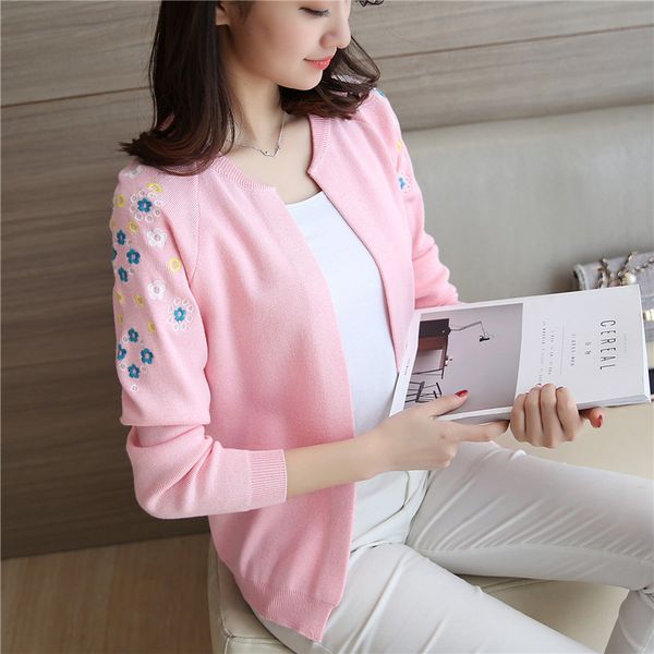 

women's knits & tees 2021 autumn women long sleeve shoulder floral embroidery casual sweaters cardigans jacket coats, White