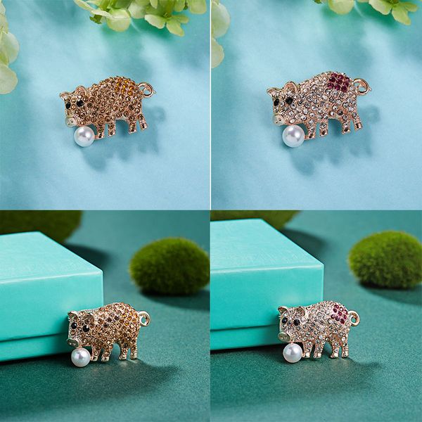 

selling cute rhinestone pig animal brooch pins crystal peal brooches women clothing accessories elegant lady casual jewelry, Gray
