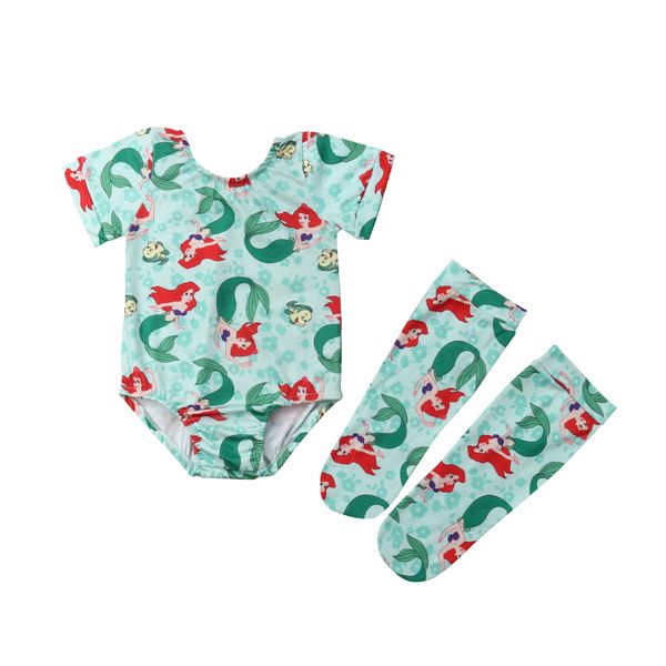 

newborn baby girl mermaid long sleeve romper leggings socks summer clothes, Blue