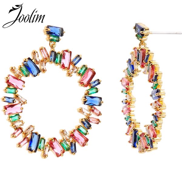 

joolim high end brass colorful crystal hoop earring design earring fine jewelry, Golden;silver
