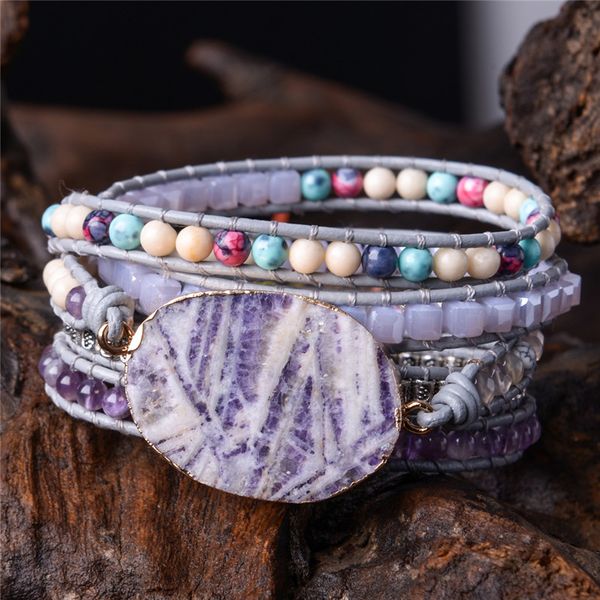 

ygline natural stone bracelet 5 wraps bracelet handmade boho for women dropshipping, Golden;silver