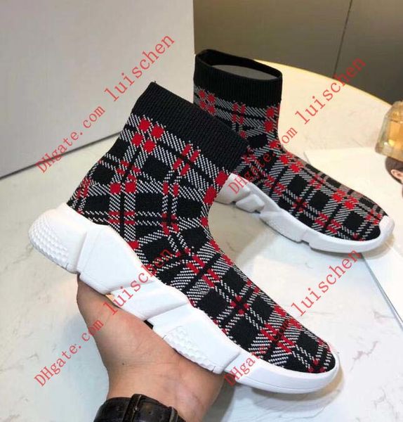 

new paris speed trainers knit sock shoe original luxury designer mens womens sneakers high casual shoes g1, Black