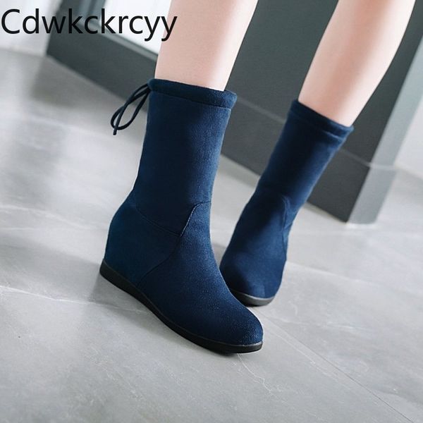 

winter the new fashion round head increase within boots black plus velvet keep warm high heel women boots size 34-43