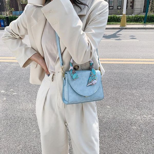 

lady handbag portable cowhide small square bags 2020 women scarf design pu leather shoulder bags crocodile pattern