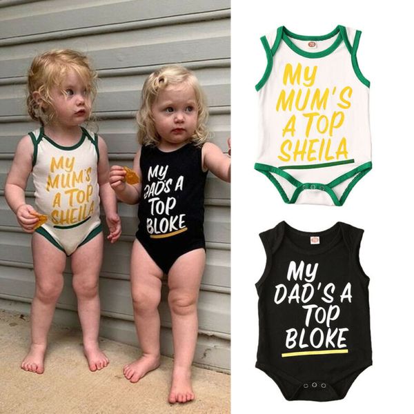 

2020 children summer clothing newborn baby boy girl cotton letter print bodysuit jumpsuit outfits sleeveless bebes sunsuit 0-18m, Blue