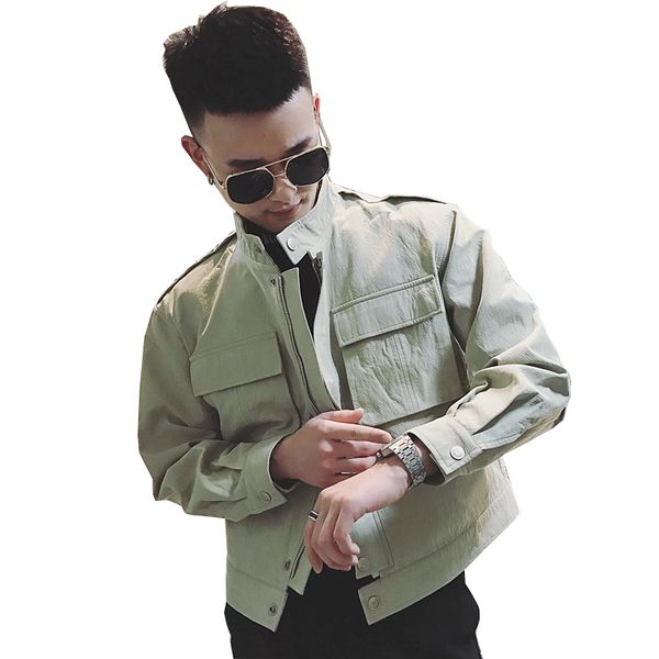 

2019 autumn social spirit guy tooling jacket male quick hand net red man with the korean version of the trend of slim jacket, Black;brown