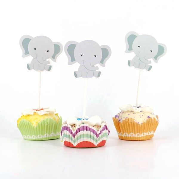 

24pcs/lot elephant theme cupcake ers cartoon blue pink elephant cake decor for wedding baby shower birthday party decor