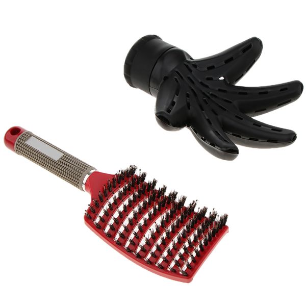 

salon bristle hair styling massage vent paddle comb+hair dryer diffuser blow cover, Silver