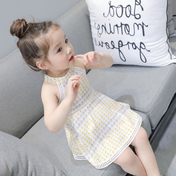 

2020 baby summer dresses 3-8t kids baby girl cutout turtleneck dress sleeveless boho sundress party elegant gown, Red;yellow