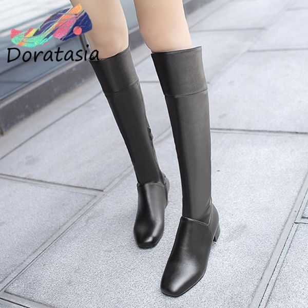 

doratasia brand girl round toe med heels boots black thigh high boots women 2020 slip on elegant woman shoes