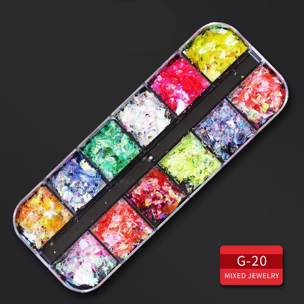 

12 grids/set combined glitter holographic sequins sugar marble powder dried flower mylar foil shell nail art decoration diy, Silver;gold