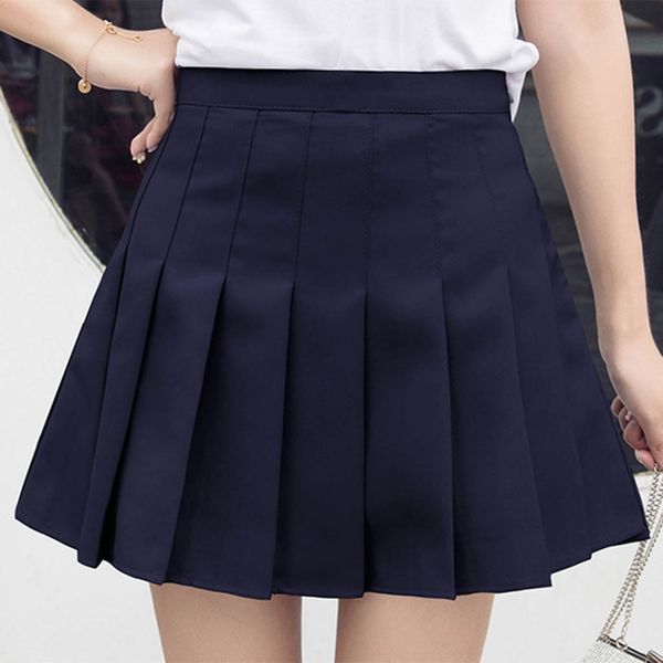

harajuku solid mini skirt women girls fashion summer high waist pleated skirt wind cosplay plaid kawaii female skirts, Black