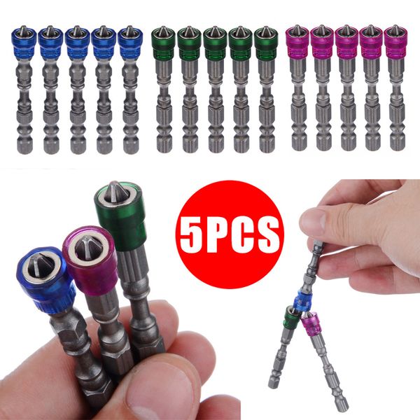 

5pcs magnetic screwdriver bit anti-slip s2 steel ph2 electric screw driver set 1/4" hex shank single head power tools