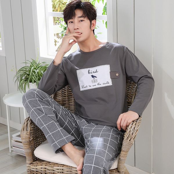 

autumn winter knitted cotton cartoon men's pyjamas cartoon pajamas set male sleepwear pyjamas nightsuits pijama xxl homewear, Black;brown