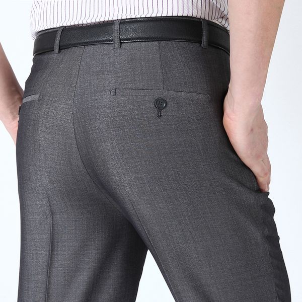 

classic gray men suit pants spring autumn breathable stretch casual formal long straight zipper office dress male baggy trousers, Black