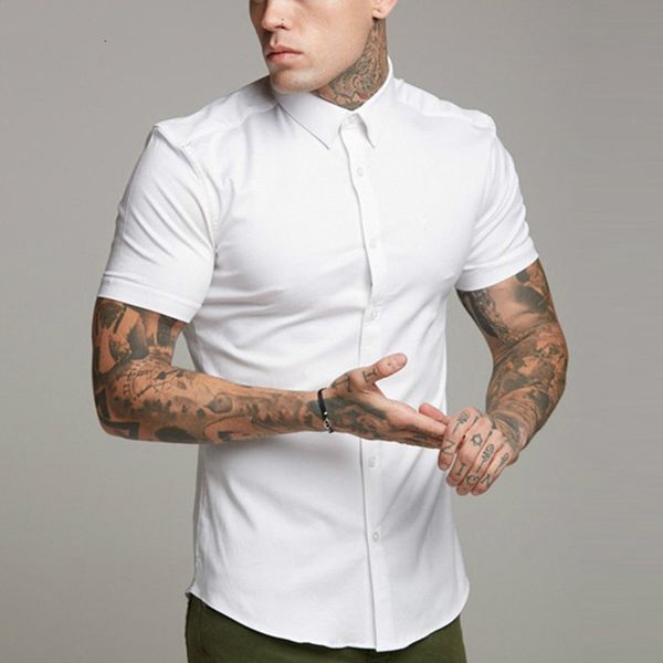 

januarysnow brand classic men shirts social dress short sleeve summer tee plain white shirt casual man clothing slim fit camisetas masculina, White;black