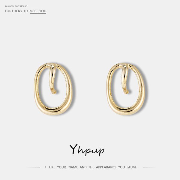 

yhpup new personality korean fashion copper geometric stud earrings s925 post gold charm metal jewelry boucle d'oreille femme, Golden;silver