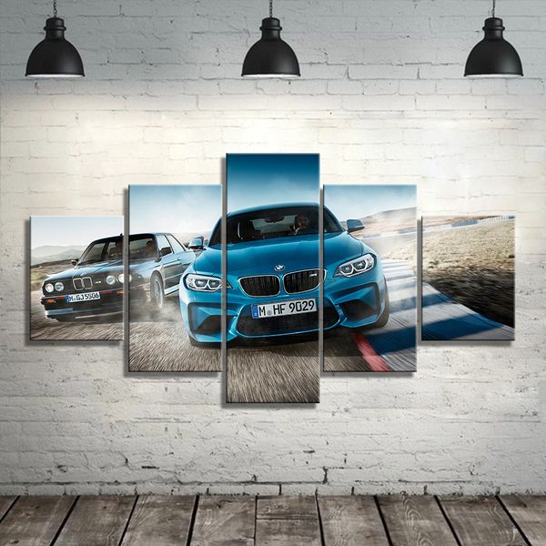 

canvas printed poster home decor 5 pieces hd m3 blue sport car paintings wall art pictures living room modular framed
