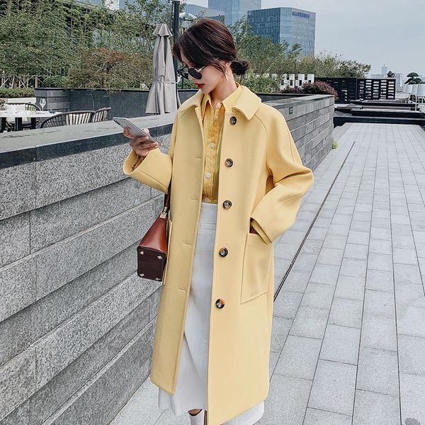 

long coats for winter for women elegant coats women yellow coat single button warm korean fashion clothing plus size clothes, Black