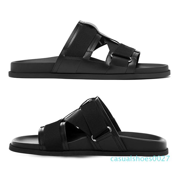 

slippers mens summer genuine leather sandals men fashion breathable flat beach slippers flip flops casual shoes c27, Black