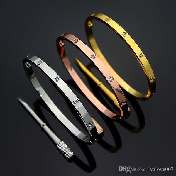 

fashion thin love bracelets bangles for women stainless steel gold silver rose gold screw screwdriver bangles wristband women with stones, Black