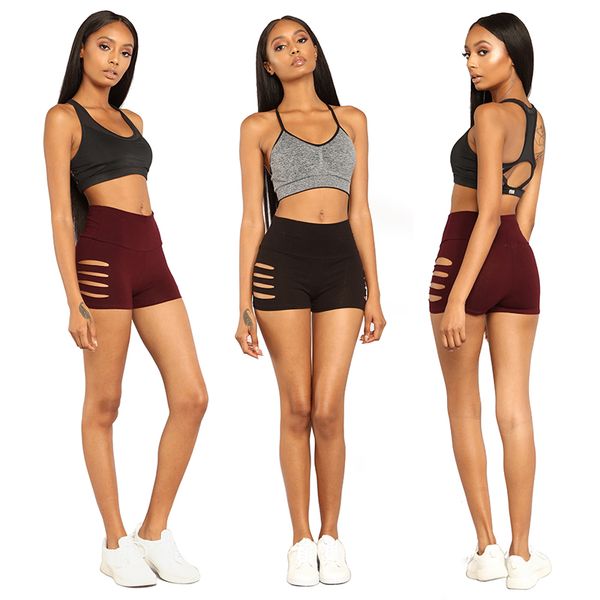 

summer new side women high waist side hole sports fitness shorts comfortable stretch three pants running beachwear rise shorts, White;black