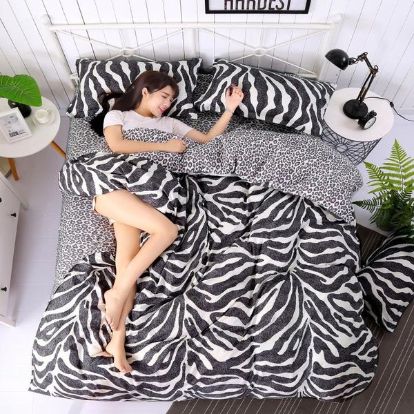 

bedding sets 3/4pcs king size geometric leopard  twin duvet cover pillowcases bed linen black&white clothes