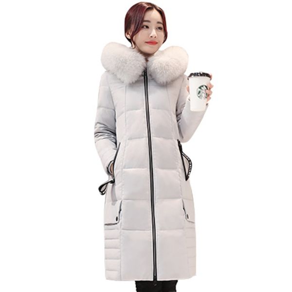 

высокое качество меховой воротник пуховик женский длинный с капюшоном пальто хлопка зимы 2018 большой размер 6xl меховой воротник потерять п, Black