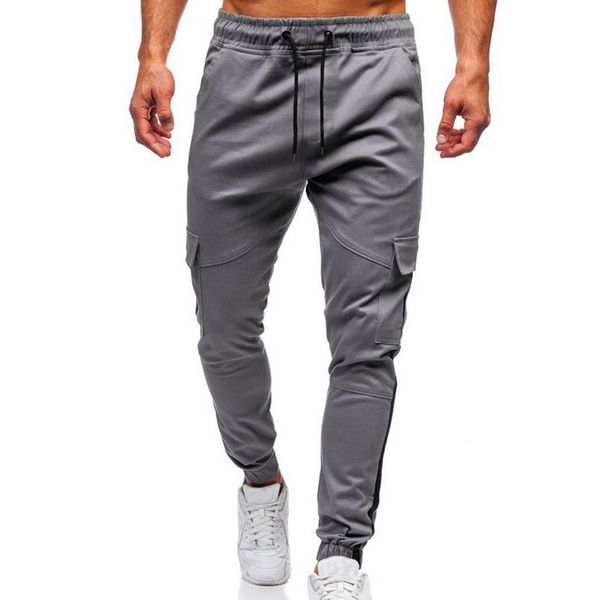 

oeak drawstring men cargo pants solid casual harem pants elastic waist joggers side striped sweatpants sportswear men trousers, Black