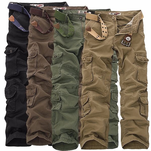 

2018 mens cargo pants multi-pockets baggy men cotton pants casual overalls army tactical trousers no belts plus size 46, Black