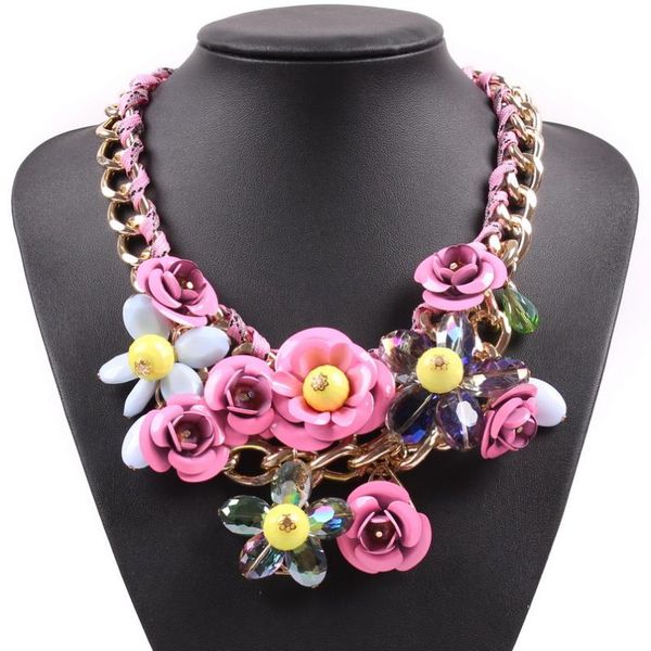 

бренд дизайн чешский ожерелье высокое качество смолы цветы кристалл подвески ожерелья сша популярные женские аксессуары 2020, Silver